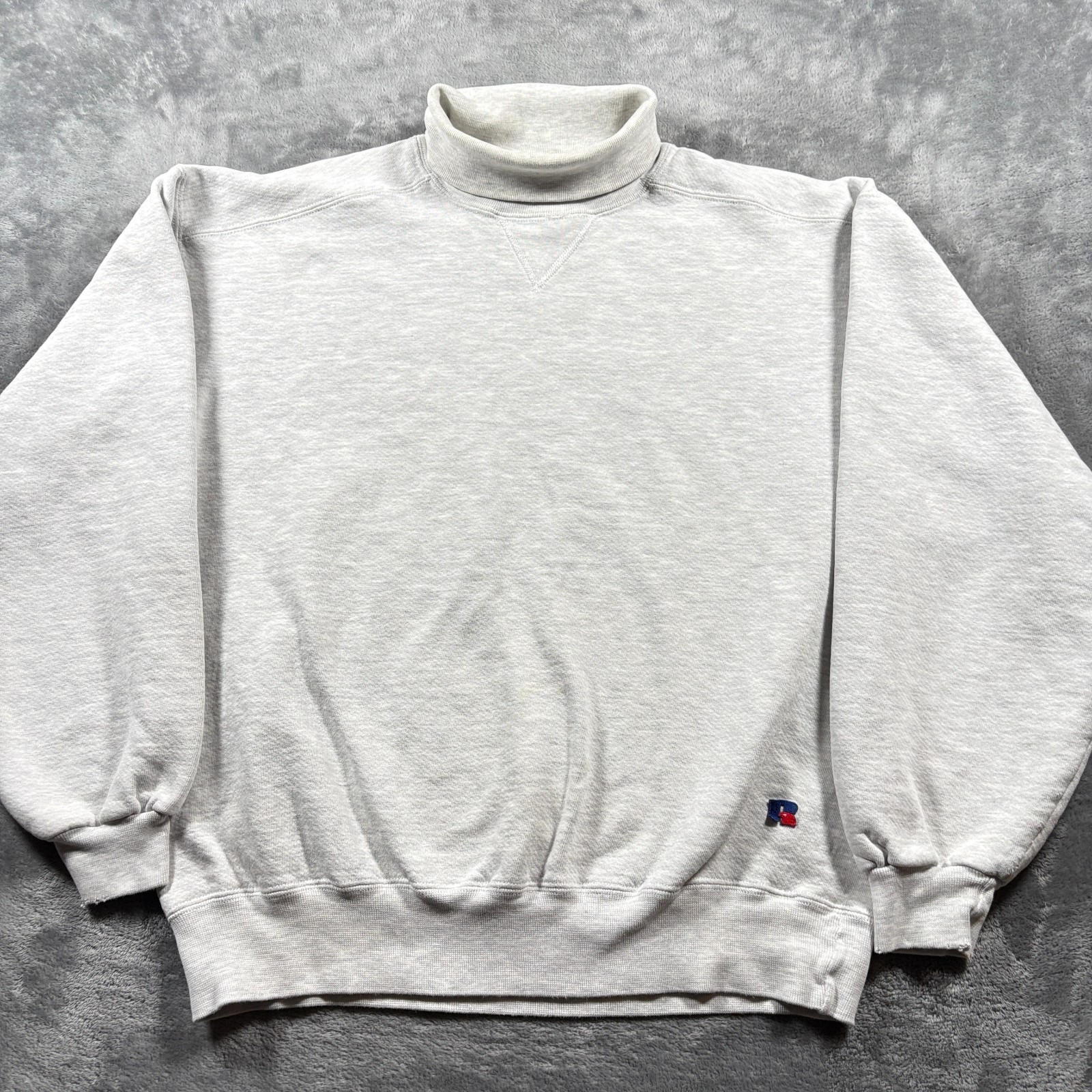 Russell Athletic Sweatshirt Mens Large White Cotton Turtleneck Fleece Lined