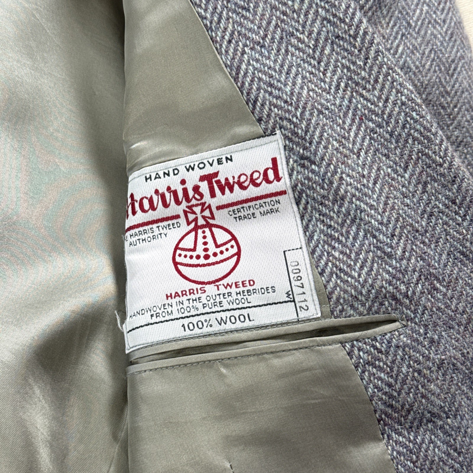 Harris Tweed Mens Grey Herringbone Wool Blazer Sport Coat Handwoven Scotland