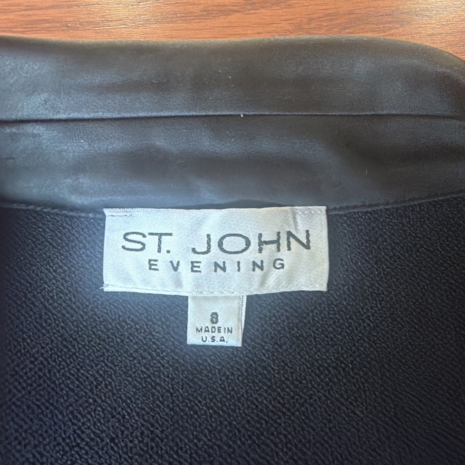 St John Evening Jacket 8 Black Satin Collar Cuffs Jewel Dressy Santana Knit