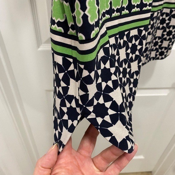 Donna Morgan Geometric Print Shift Dress Size 6 | Green & Navy Career Dress