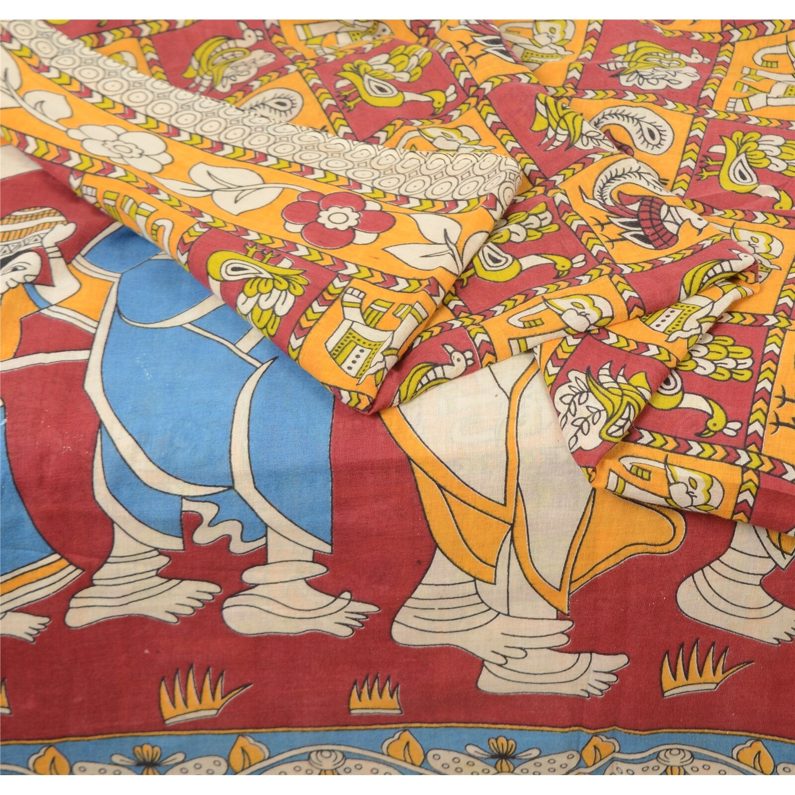 Sanskriti Vintage Sarees Pure Cotton Pattachitra Block Printed Sari Craft Fabric