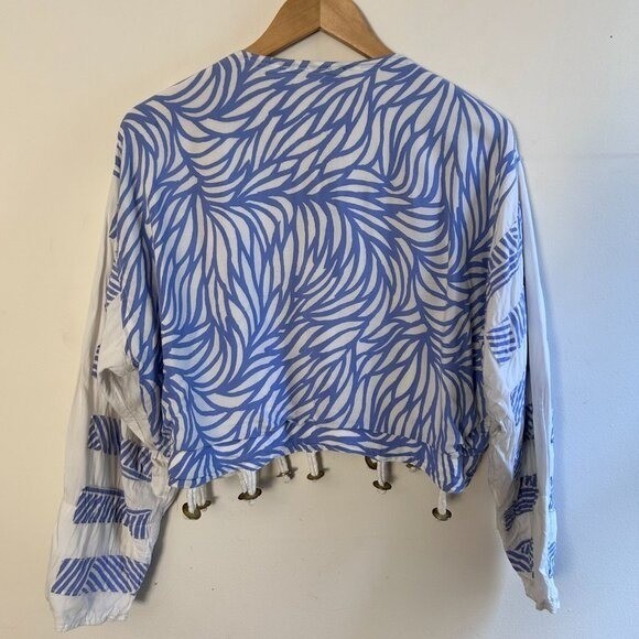 Nativewear Designs Cropped Jacket Casual Medium White Blue Boho Retro Summer