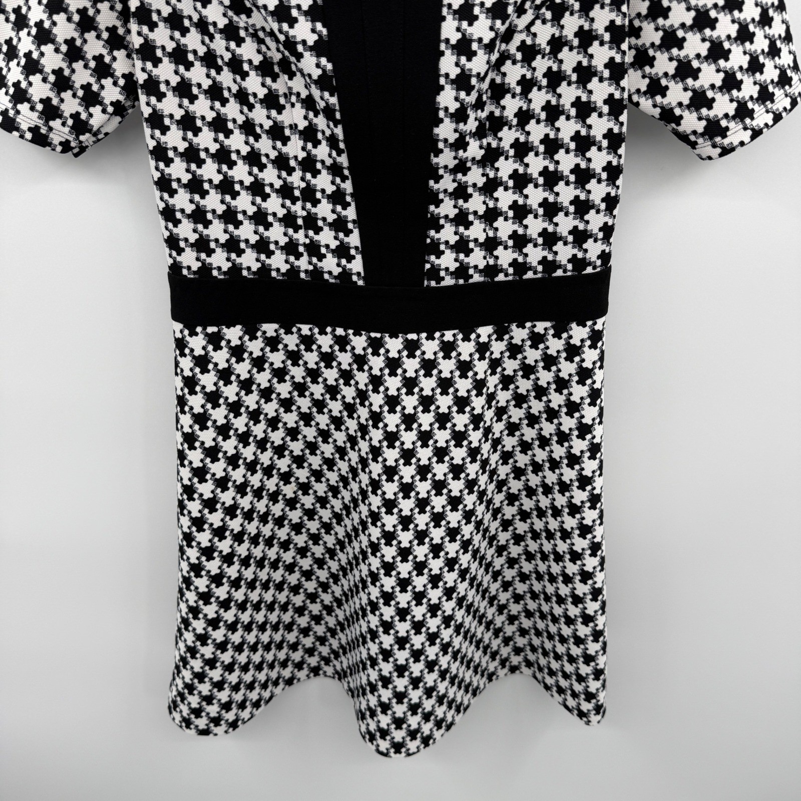 Dan Chau Black White Houndstooth Fit & Flare Mini Dress XS Preppy Classic Dressy