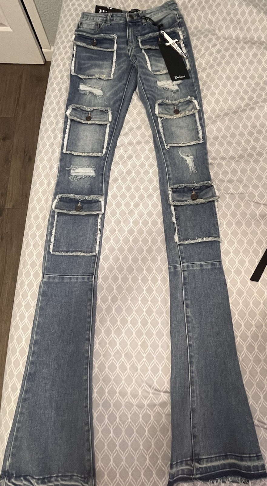 Doctrine Men’s Blue Skinny Slim Fit Low Rise Distressed Denim Jeans Size 28
