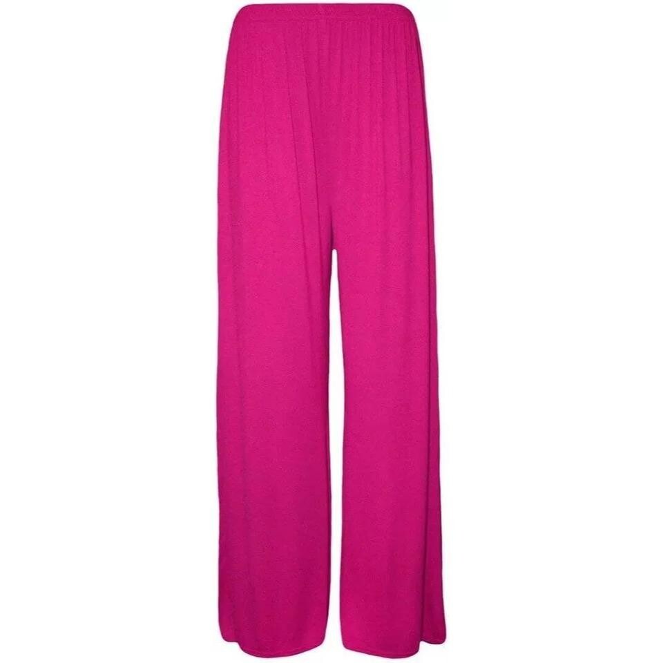 Ladies Palazzo Wide Leg Flared Elasticated Stretch Plain Trousers Womens Wide