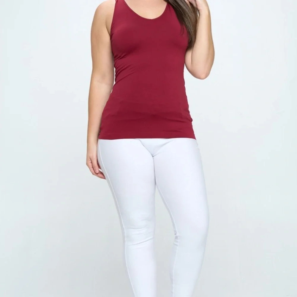 Plus Yelete Burgundy V or U Neckline Reversible Seamless Tank