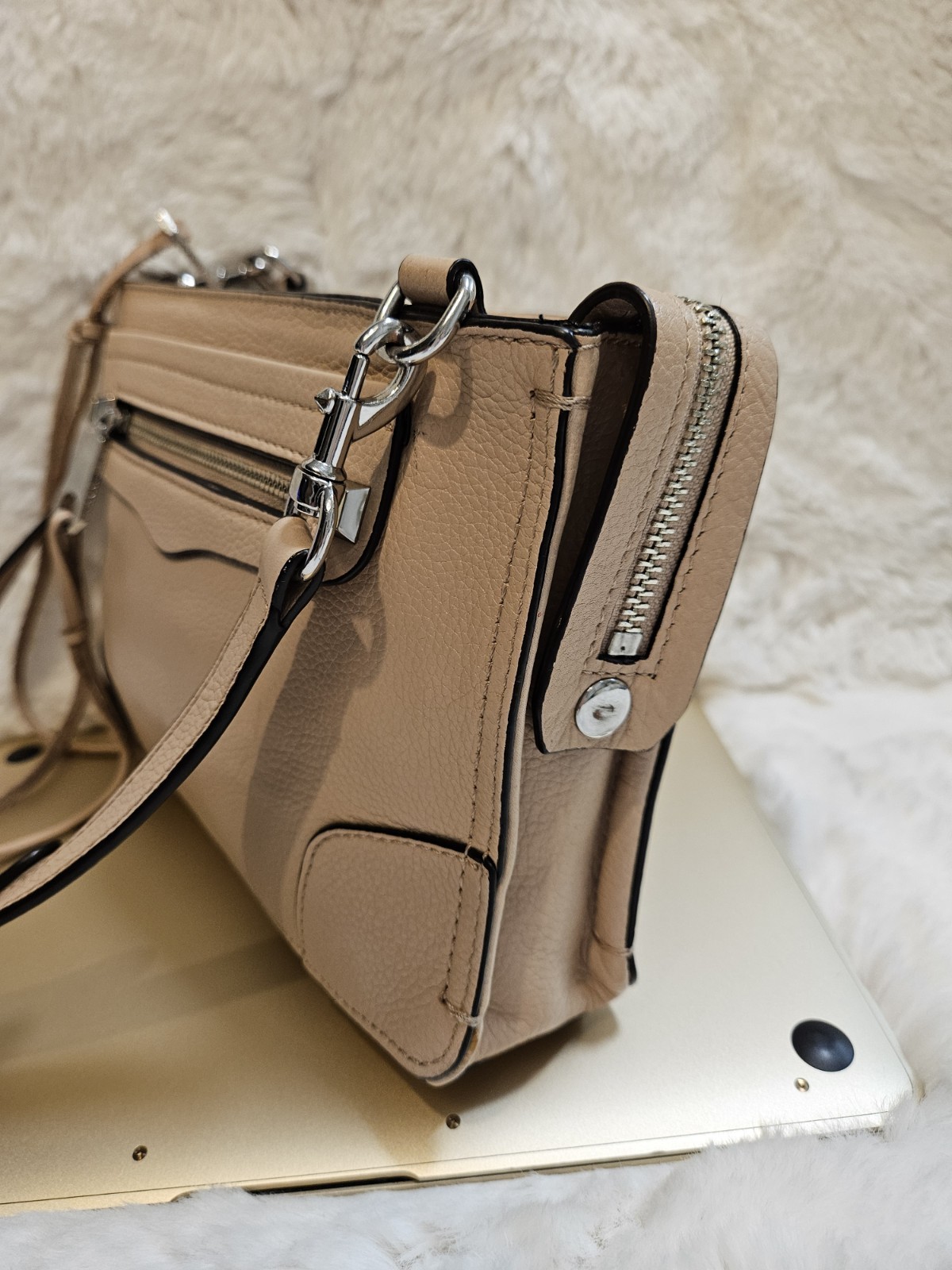 Rebecca Minkoff M.A.C. Morning After Clutch Crossbody Nude Pebbled Leather
