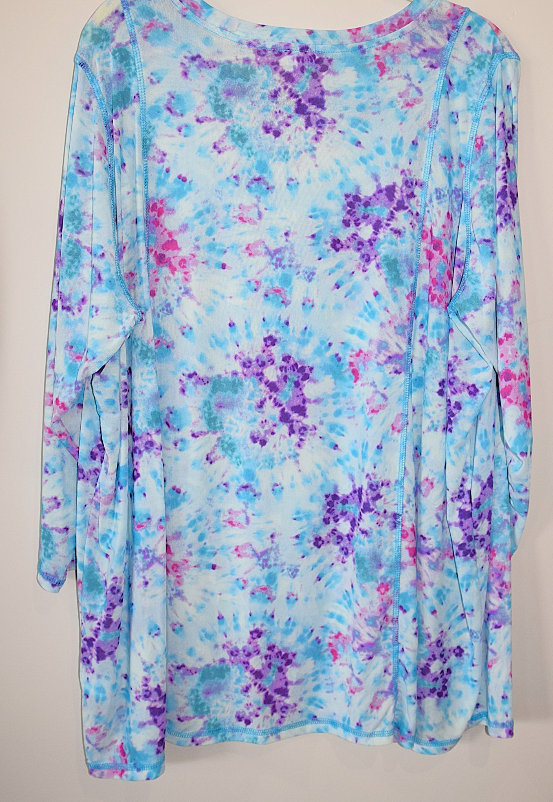 LOGO Layers Lori Goldstein Blue Pink Purple Abstract Tight Knit Mesh Top Plus 3X