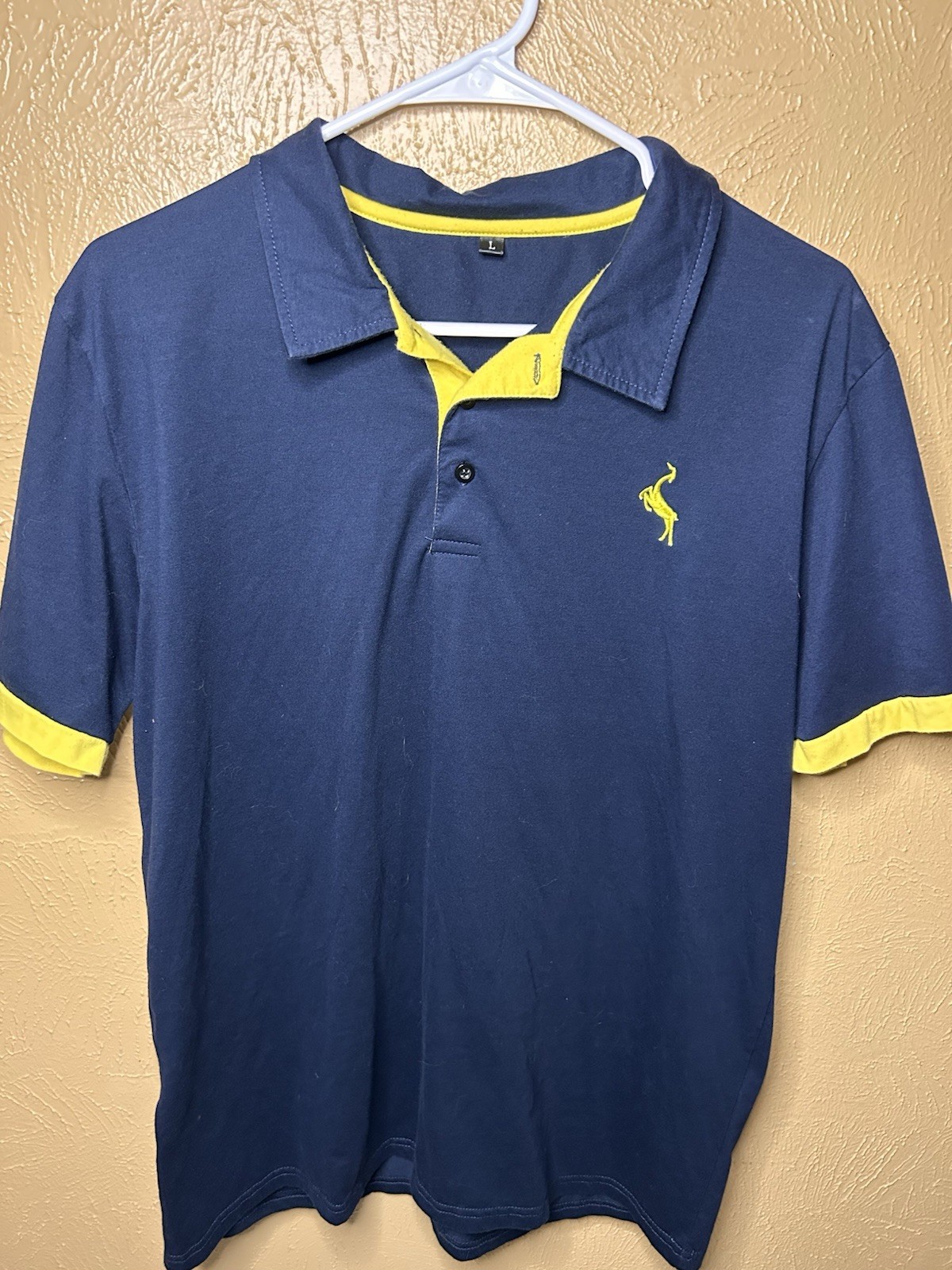 Hood Crew Men’s Polo Shirt Size Large Navy Blue Yellow Trim Embroidered Logo