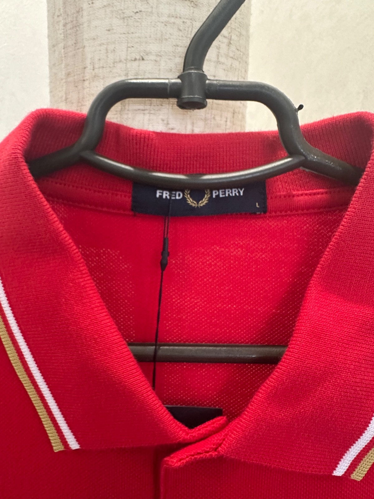 Fred Perry M3600 Twin Tipped Polo Shirt Red Gold White Size L New With Tags