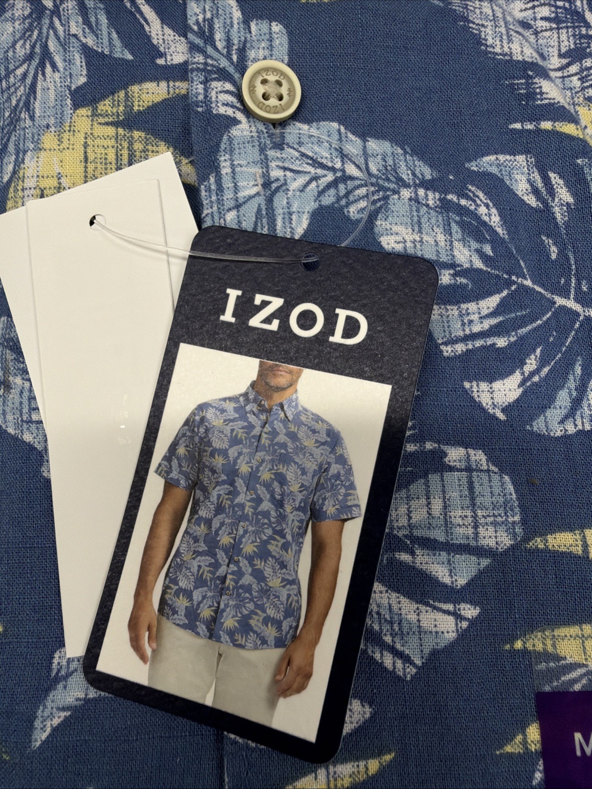 Izod Saltwater Dockside Men’s Med Short Sleeve Button Up Blue Hawaiian Shirt New