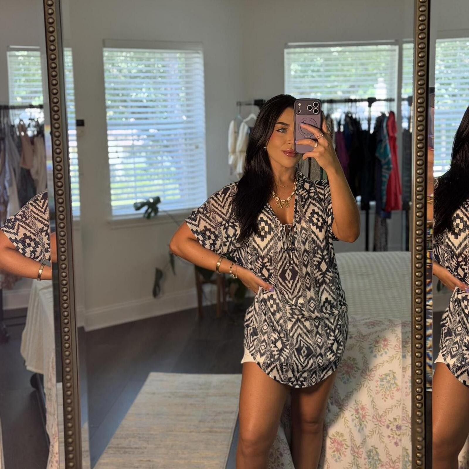 Francesca’s Boho Tribal Print Tunic Dress | Aztec Beach Cover Up