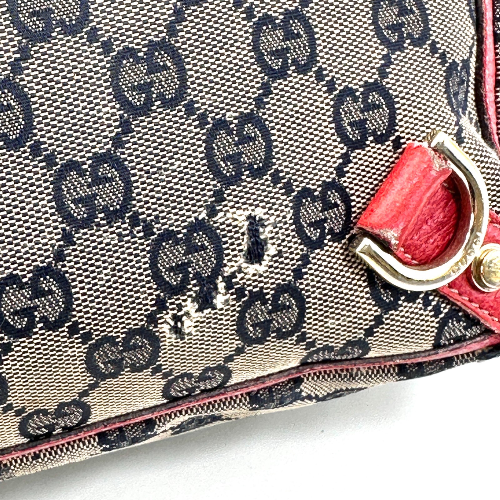 Gucci Abbey GG Canvas Leather Red 130739 Handbag Tote Bag Authentic