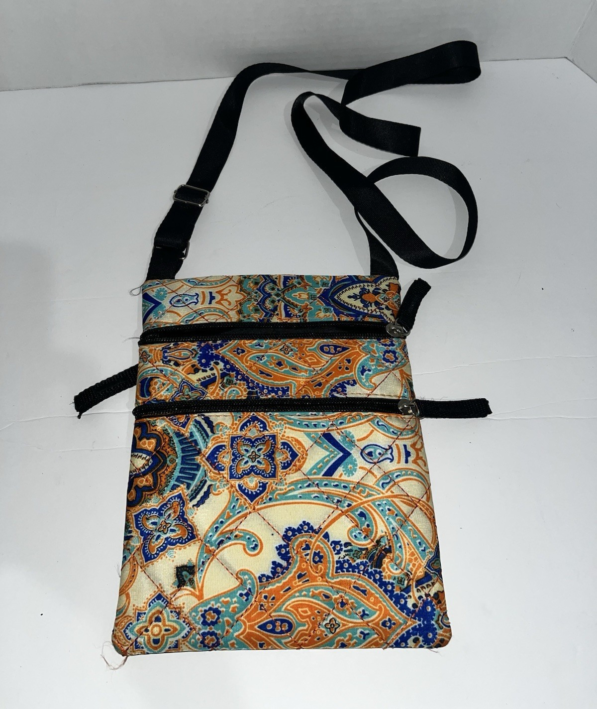 Multicolor Paisley Women’s Crossbody Bag Zip Closure Adjustable Black Strap