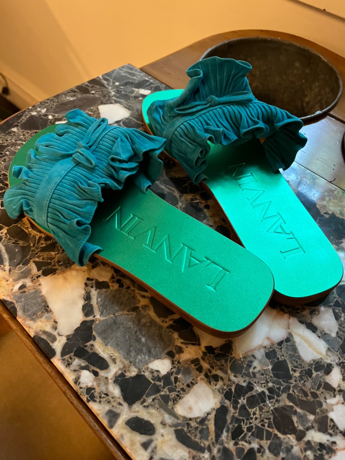 Lanvin Kipa Summer Slides / Sandales Turquoise, Size 38 euro, 7.5 to 8 USA