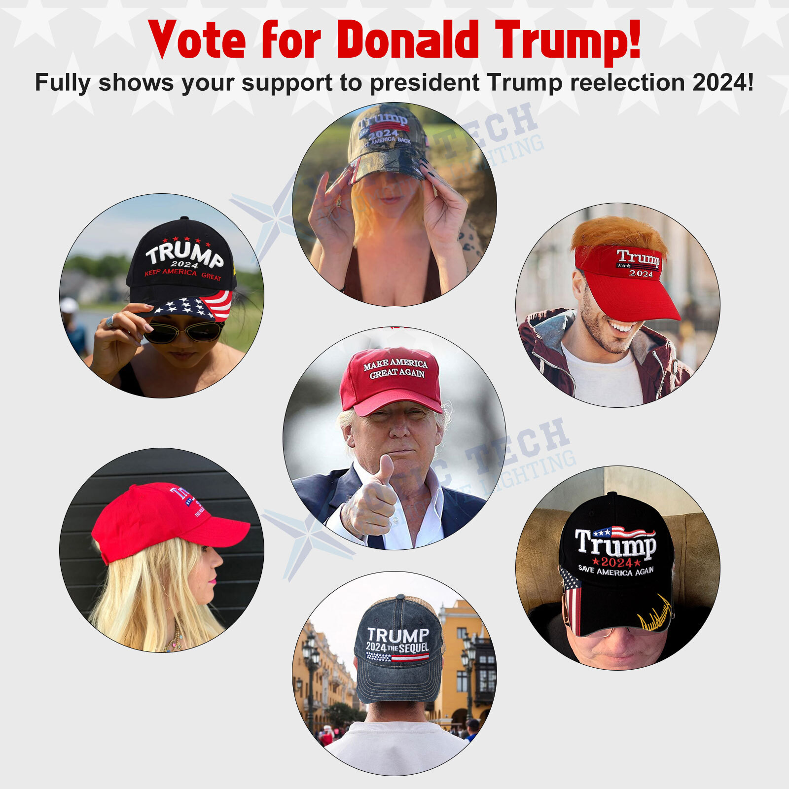 Trump 2024 Hat with 3D Fake Hair Ultra Embroidered Adjustable MAGA Baseball Cap