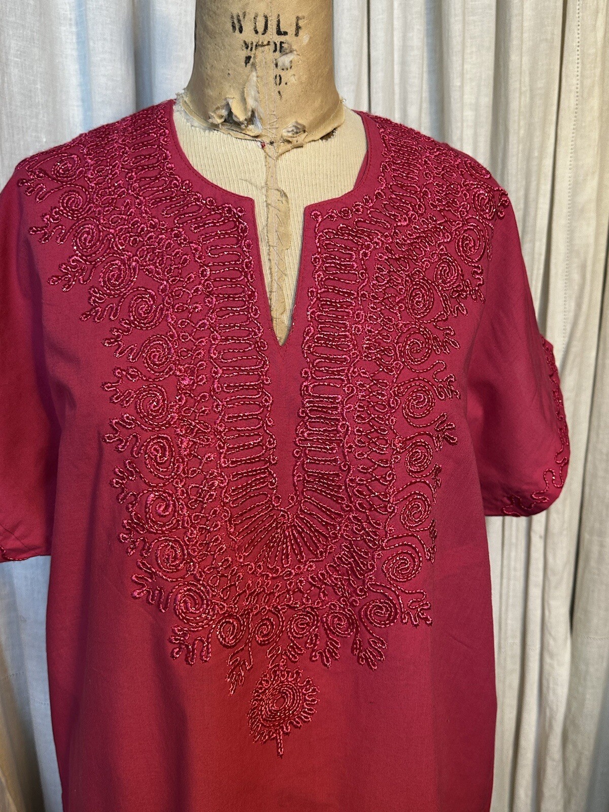 Womens Pink Embroidered S Sleeve Long Cotton Blend Caftan Sz S-M Pre-owned
