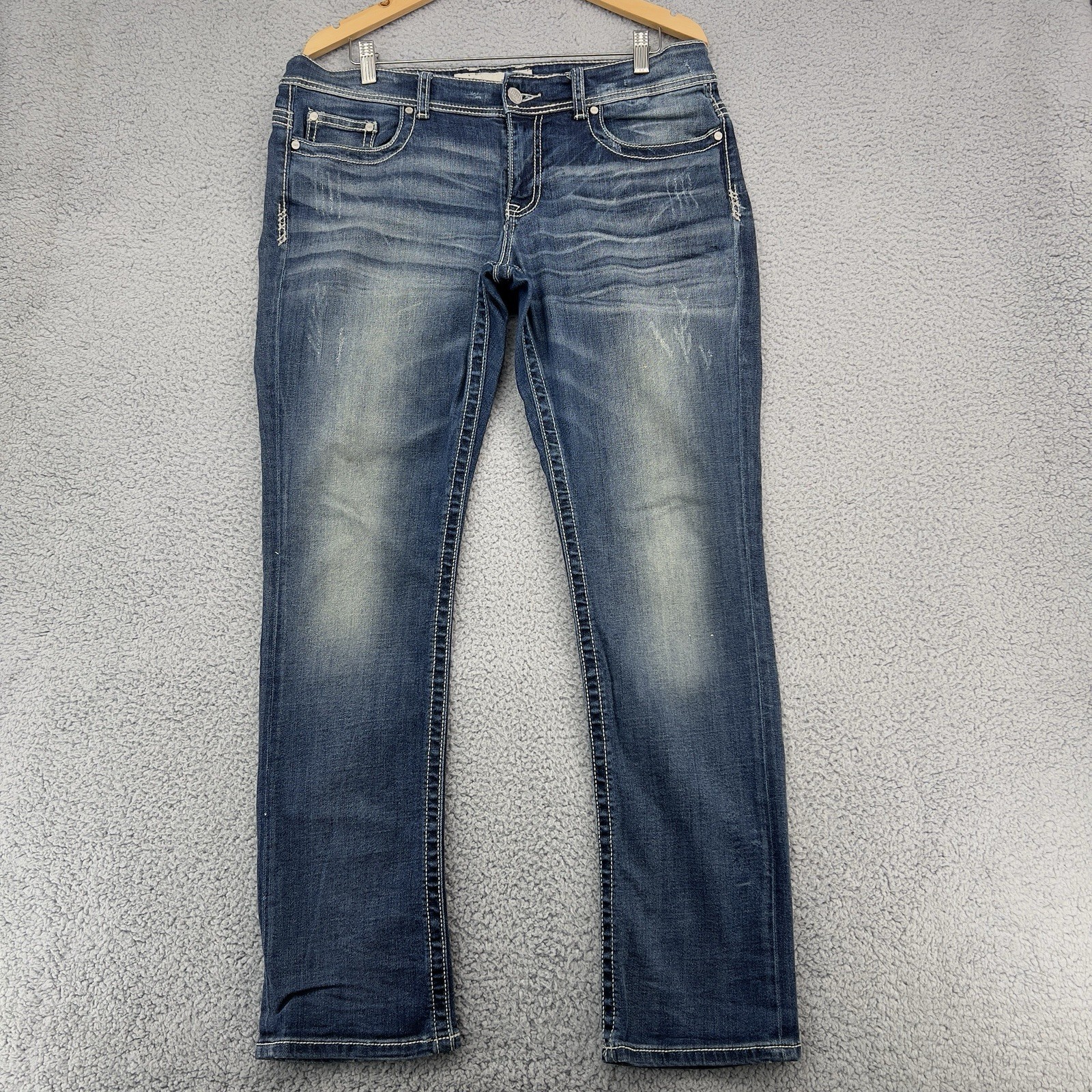 BKE Denim Payton Jeans Womens 31R Bootcut Stretch Medium Wash Distressed