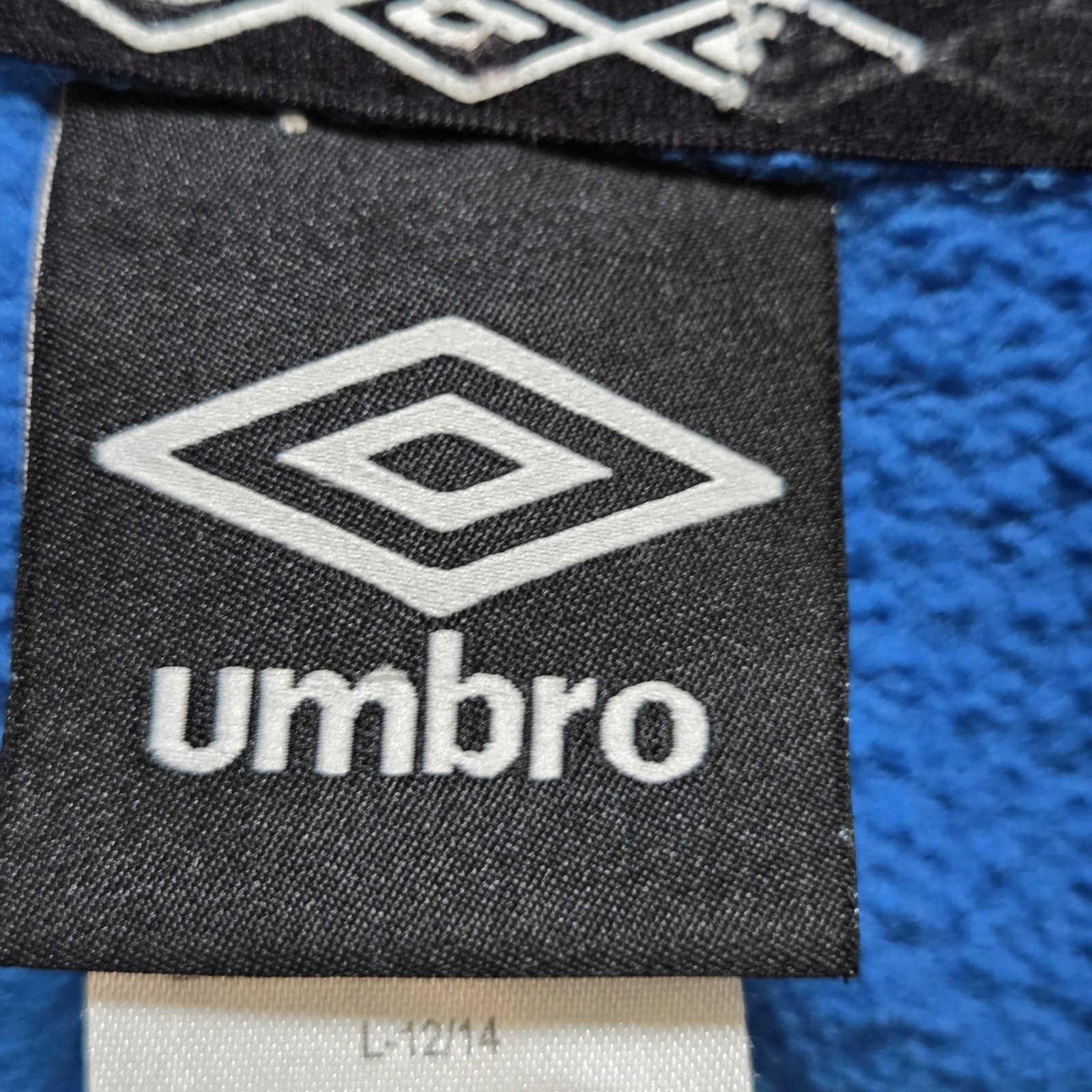 Umbro Hoodie Boys 12-14 Blue Fleece Pullover Kangaroo Pocket Logo Sweatshirt