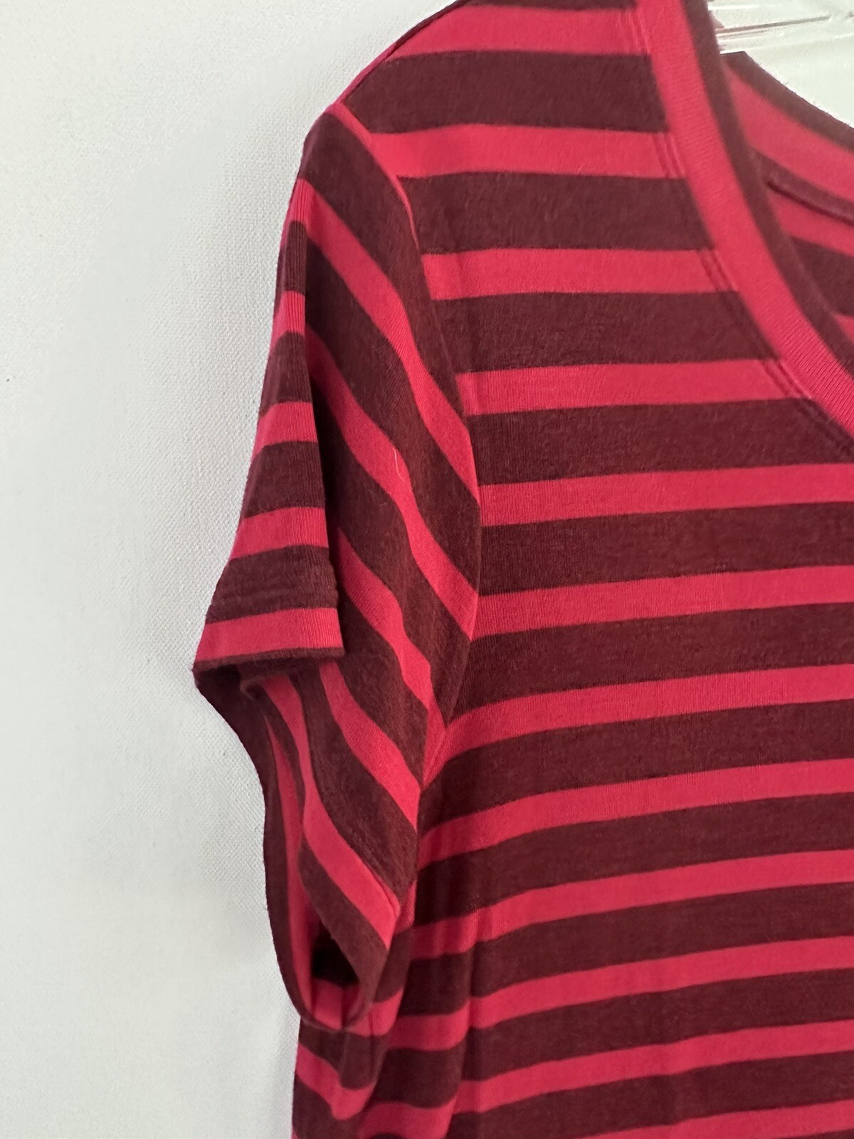 Cabi 3631 Womens Red Stripes Tee Scoop Neck Ruffled Peplum Top Shirt S Small