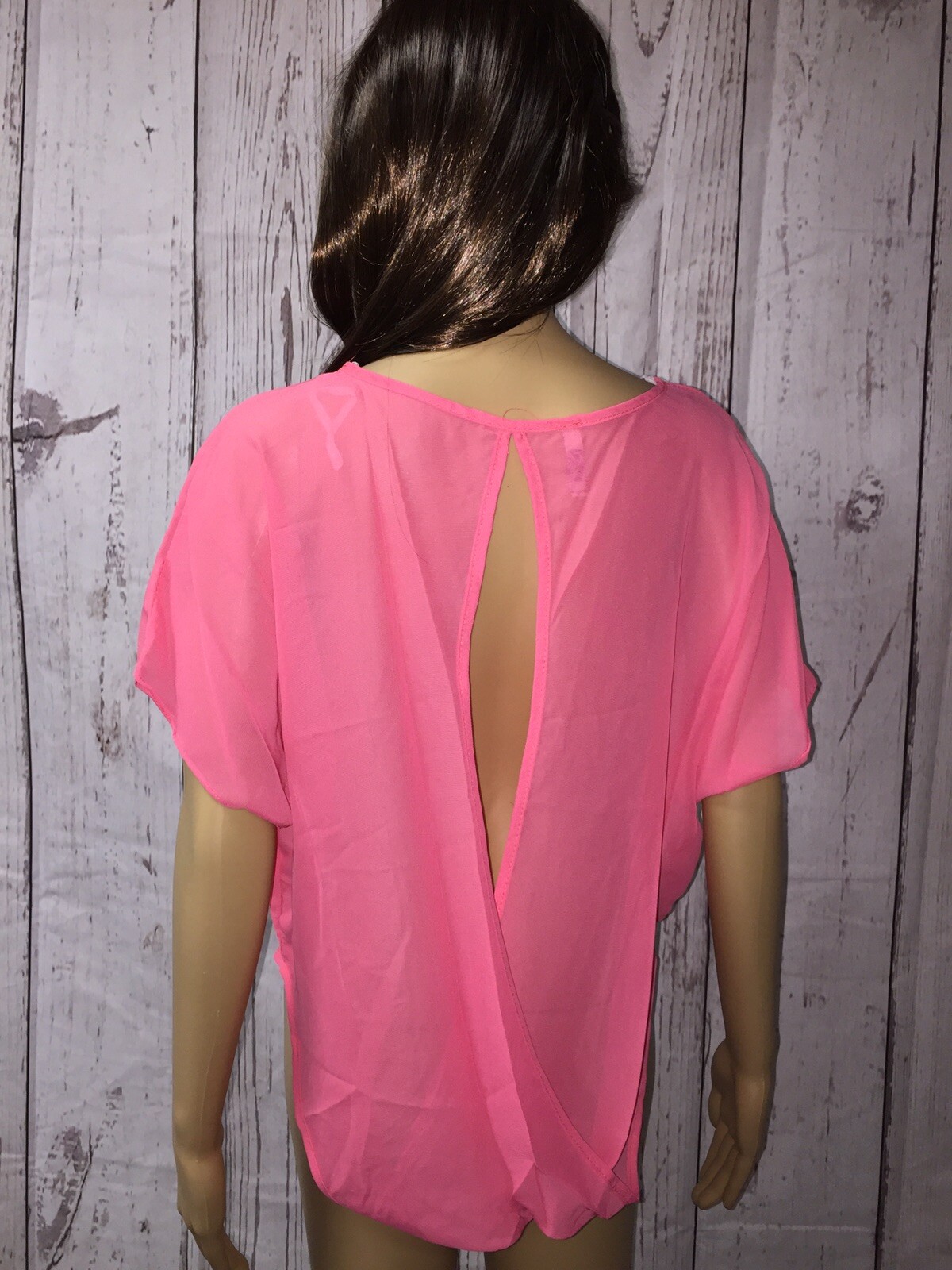 true light women’s summer sheer see though top neon Pink size options