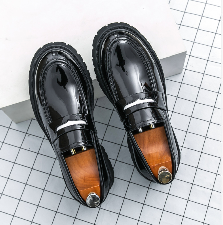 Men’s Platform Color Splicing Faux Leather Slip On Dress Thick Sole Formal Shoes