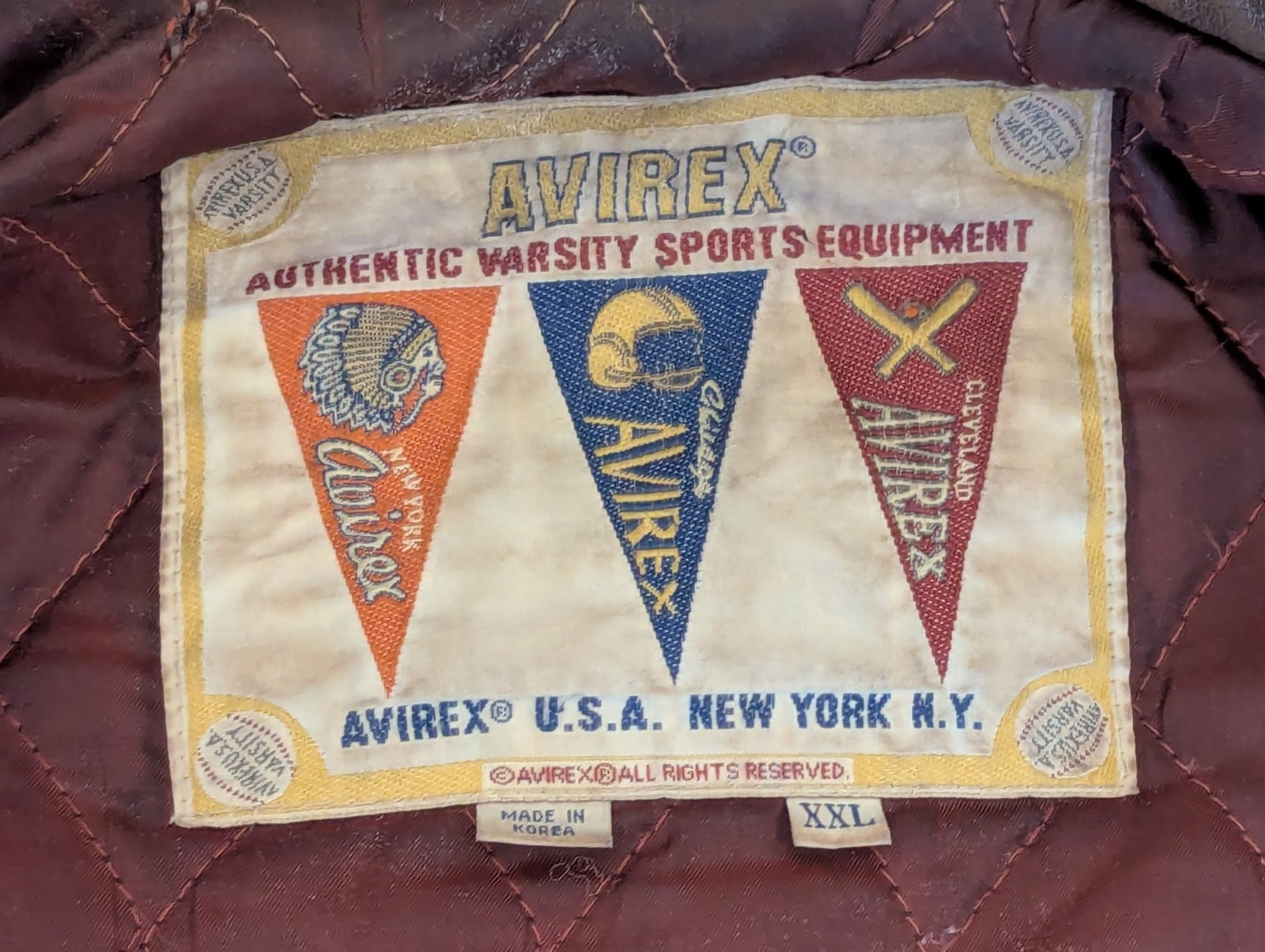 90s AVIREX ICON VTG USA ‘ALL AMERICAN’ USA LEATHER JACKET VARSITY – XXL