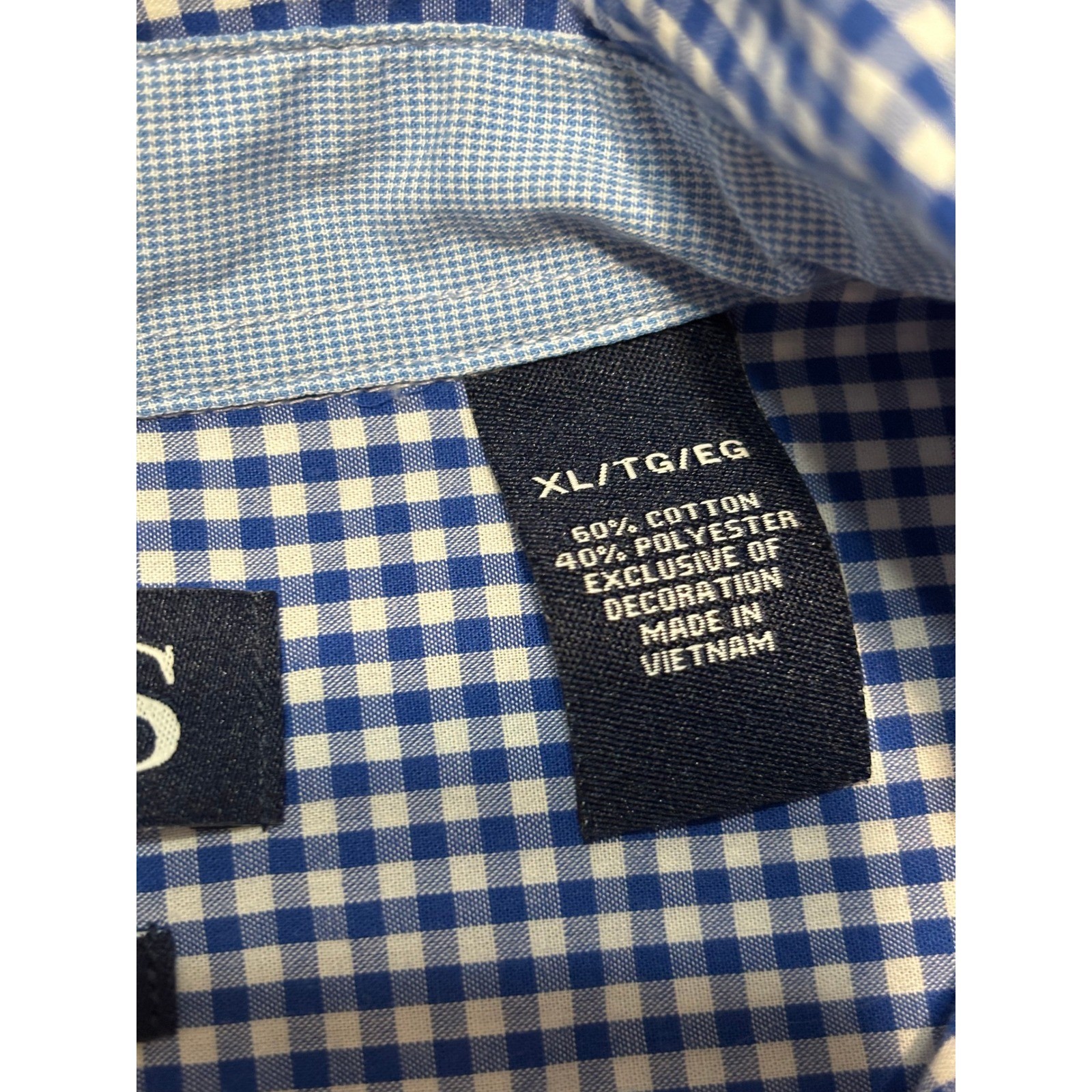 Chaps Button Down Shirt Mens XL Blue Gingham Easy Care Excellent