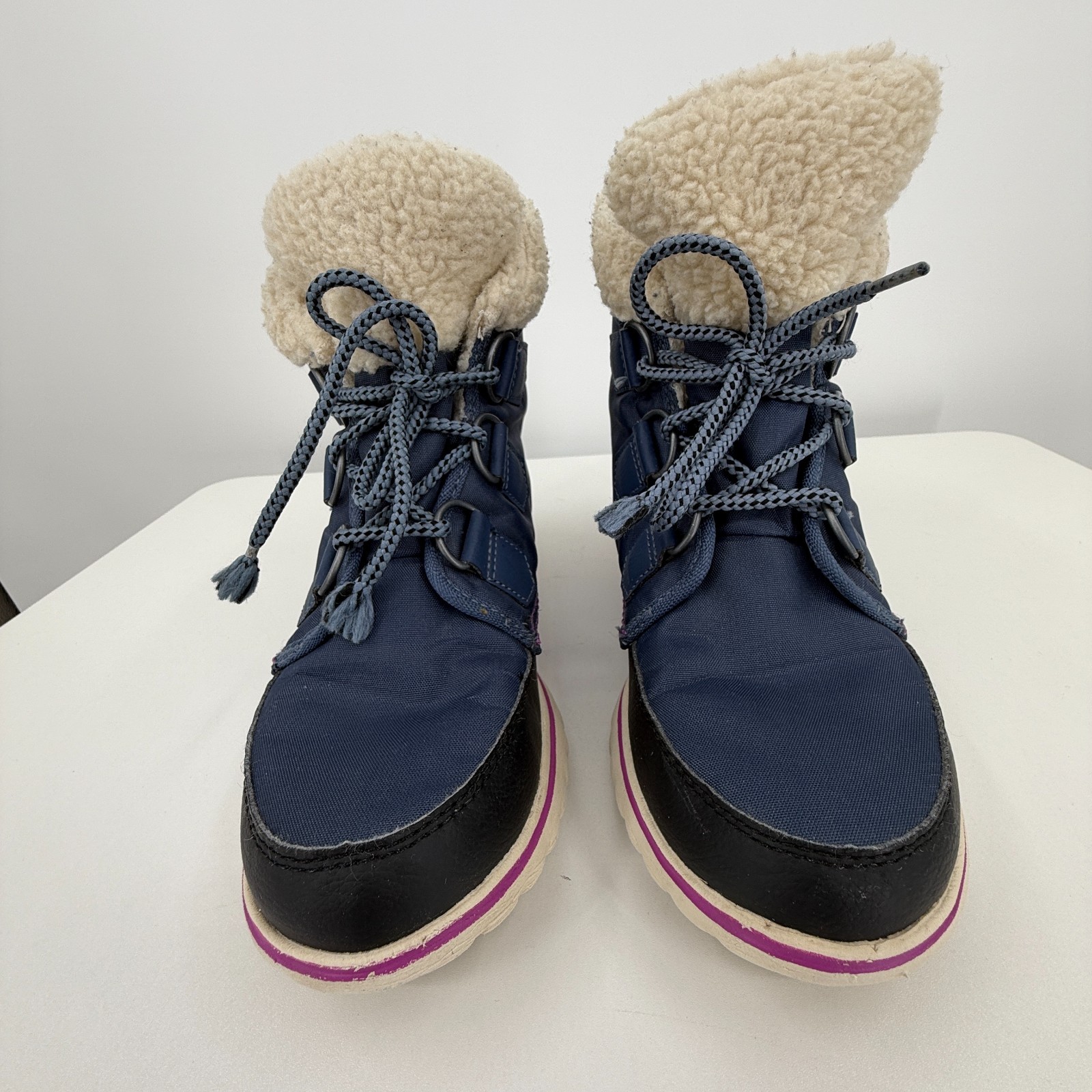 Sorel Winter Ankle Boots Womens 7.5 Cozy Carnival Nylon Snow Waterproof Navy
