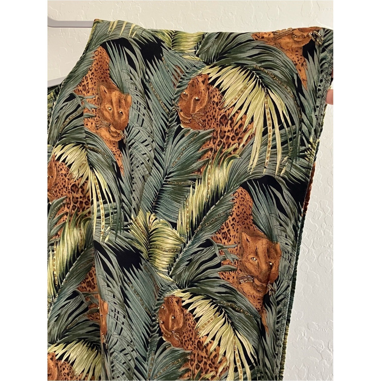 B.O.P Women’s Jungle Leopard Print Caftan Poncho Top 4X Beaded Rayon Boho