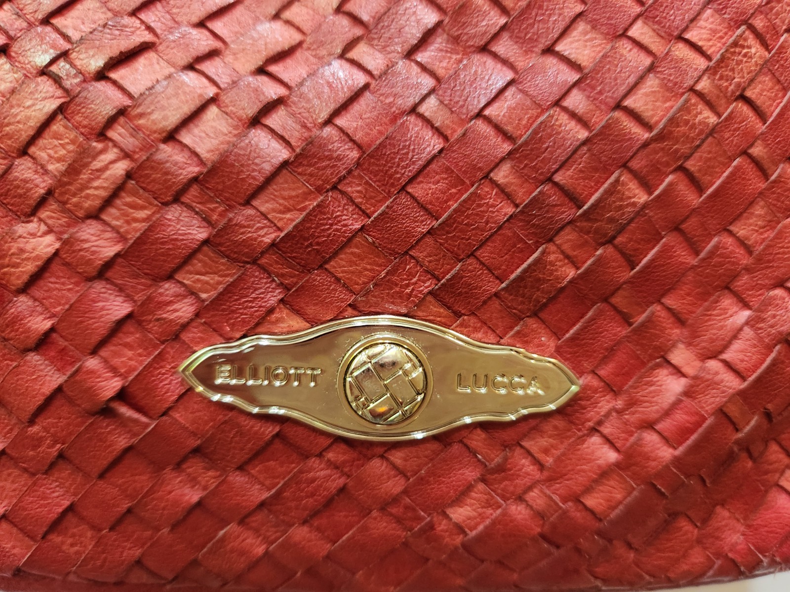 ELLIOTT LUCCA RED WOVEN LEATHER HANDBAG MED 9 X 14