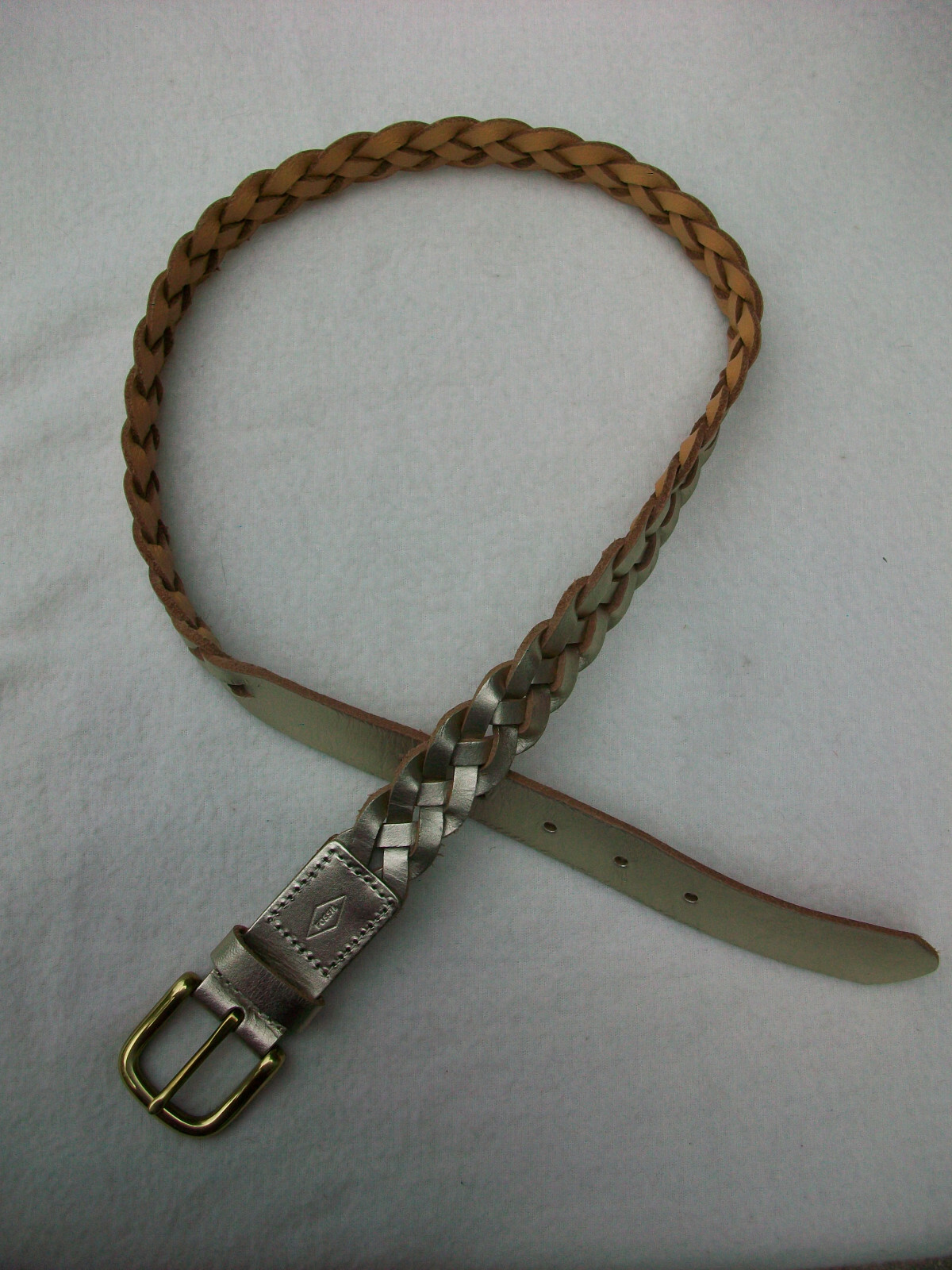 Fossil Womens Medium Width Belt Sz 31 32 34 Waist Gold Brown Braided