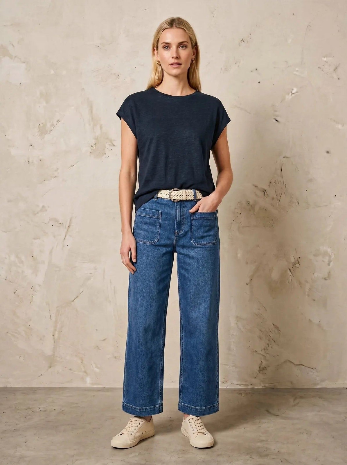 White Stuff Navy Rowan Linen T-shirt