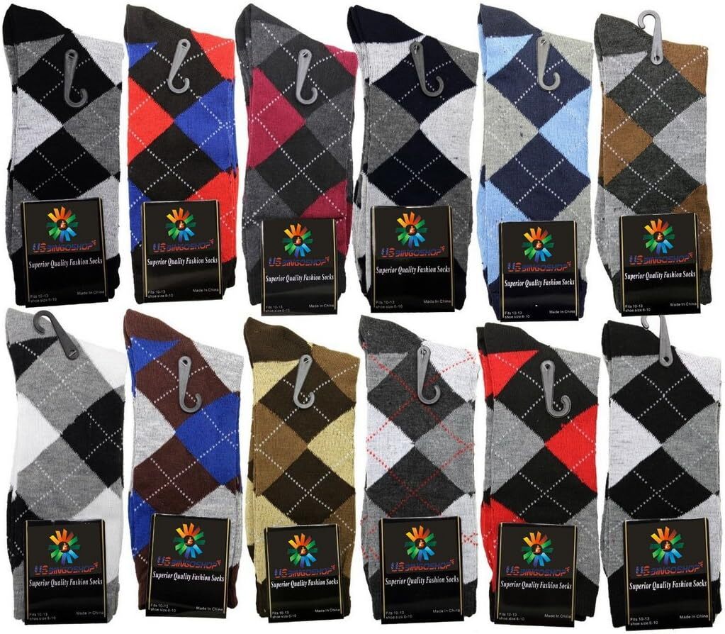 USBingoshop Mens Cotton Argyle Striped Solid Ribbed Black 10-13, Lords-argyle