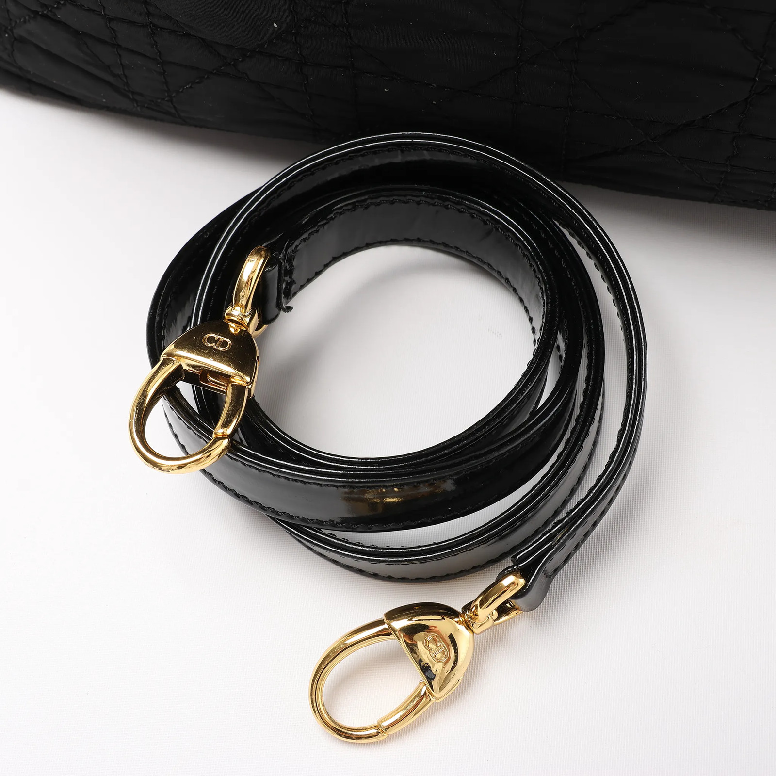 Dior Lady Dior Large Cannage Nylon x Patent Leather 2Way Handbag in Black