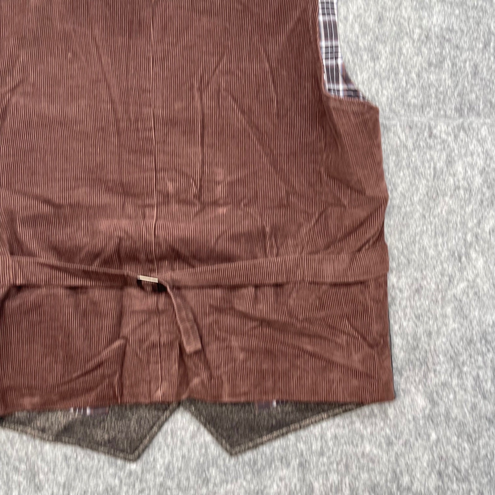 Kroon Vest Mens Medium Brown Herringbone Wool Blend Corduroy Plaid Lining