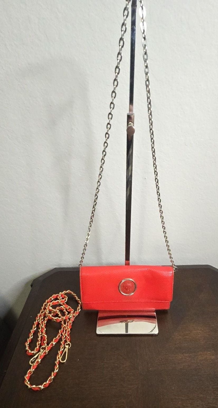 Gianni Versace Red Leather Medusa Logo Clutch Crossbody Bag