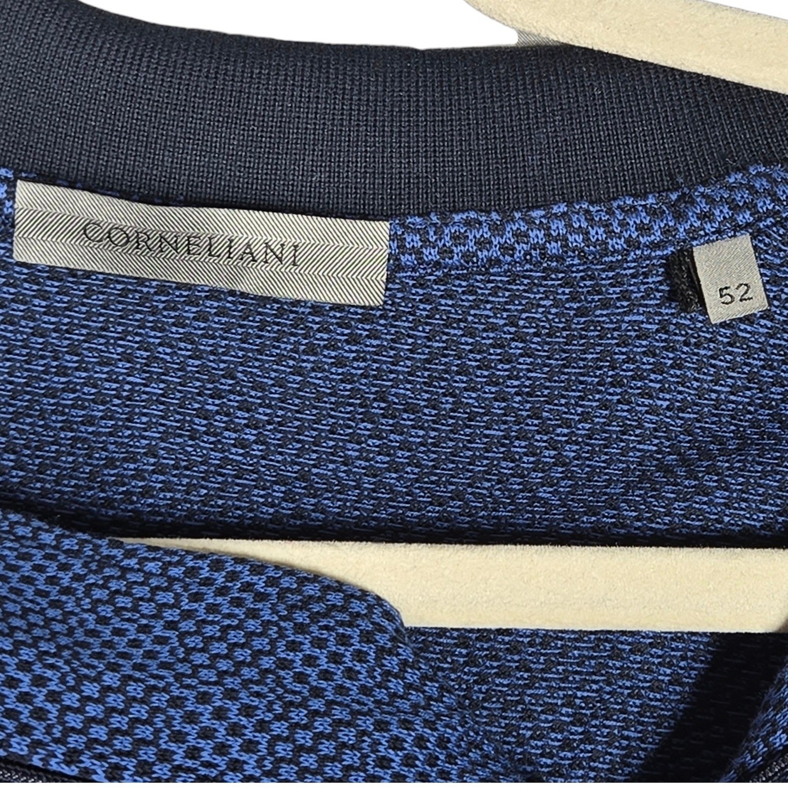Corneliani Quarter Zip Polo Mens 52 Large Navy Cotton Jacquard Pullover Italy