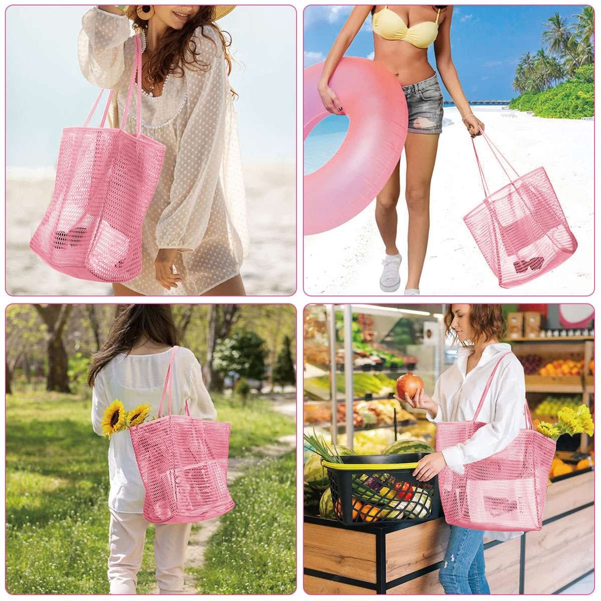 Summer Mesh Tote Bag, Lightweight Shoulder Bag for Beach Travel Pool & Gym