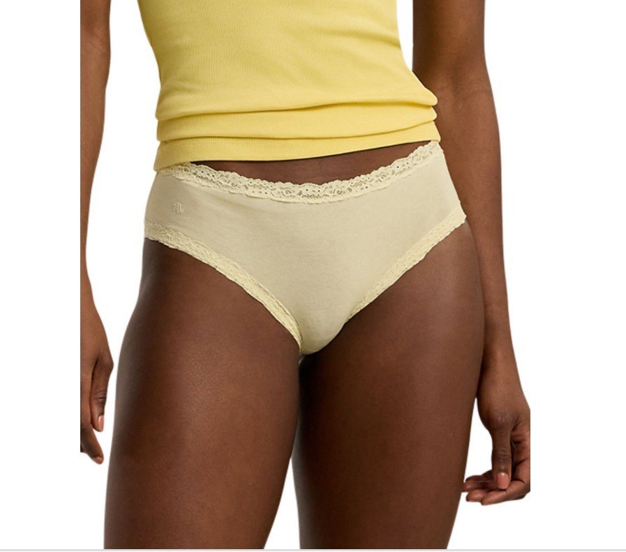 Ralph Lauren Hipster Brief Lemon Yellow Cotton Lace Two Pair Pack Size Large