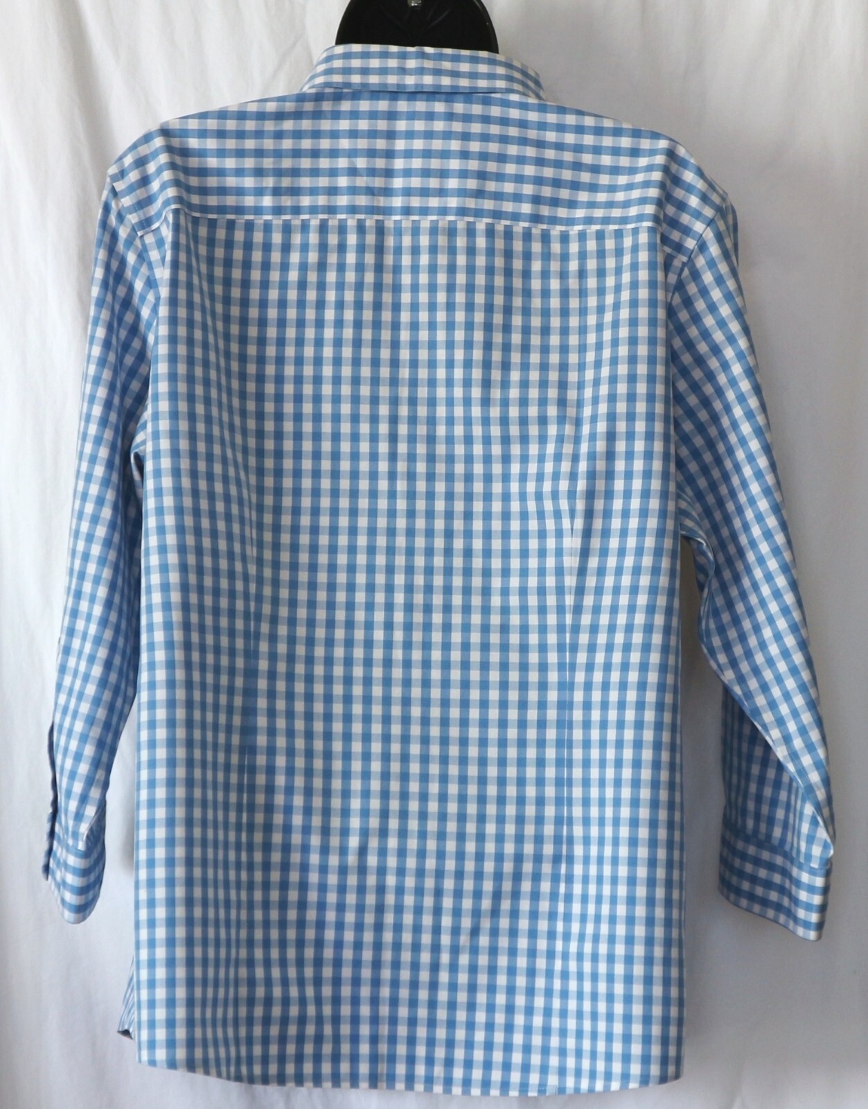 L.L. BEAN Blue Checked No Iron Blse 3/4 Slvs 46 In Chest 26.5 In Long Sz L EXC
