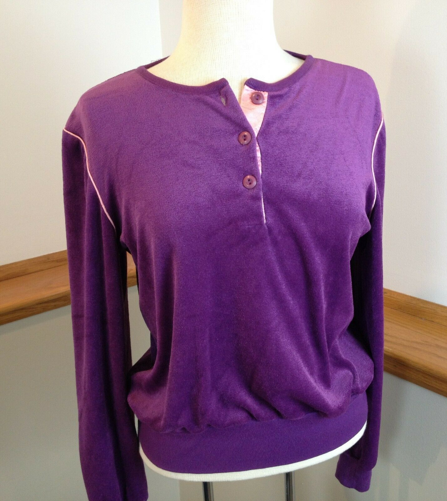 VTG DONNKENNY Acrylic Blend Long Sleeve Purple Velour Sweatshirt Women’s Size M