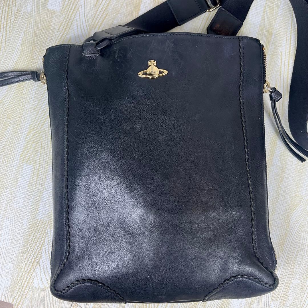 Vivienne Westwood Black Orb Leather Crossbody Shoulder Bag Adjustable Authentic