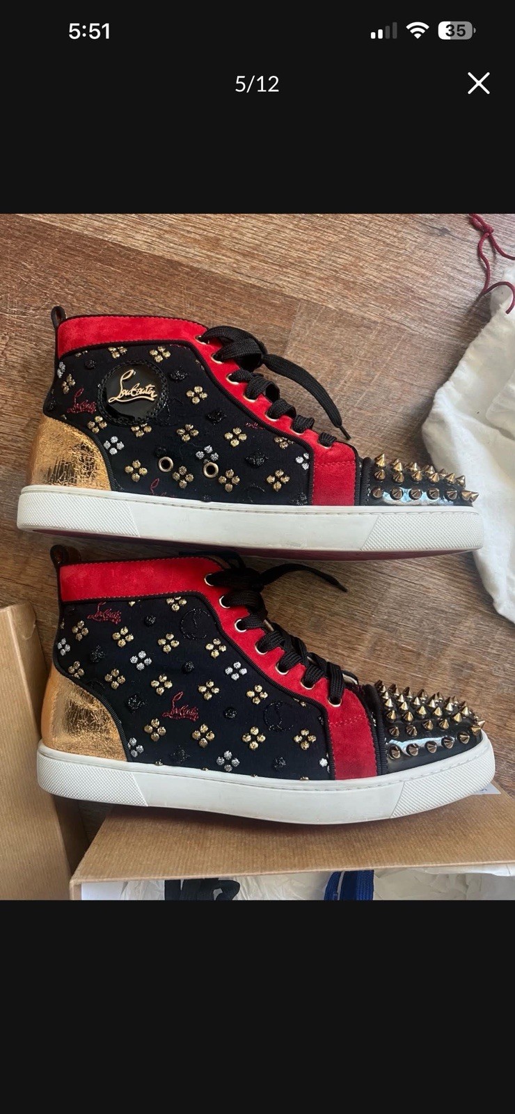 Christian Louboutin Louis Spikes Orlato High-Top Studded Patent EU 41 US 8 man