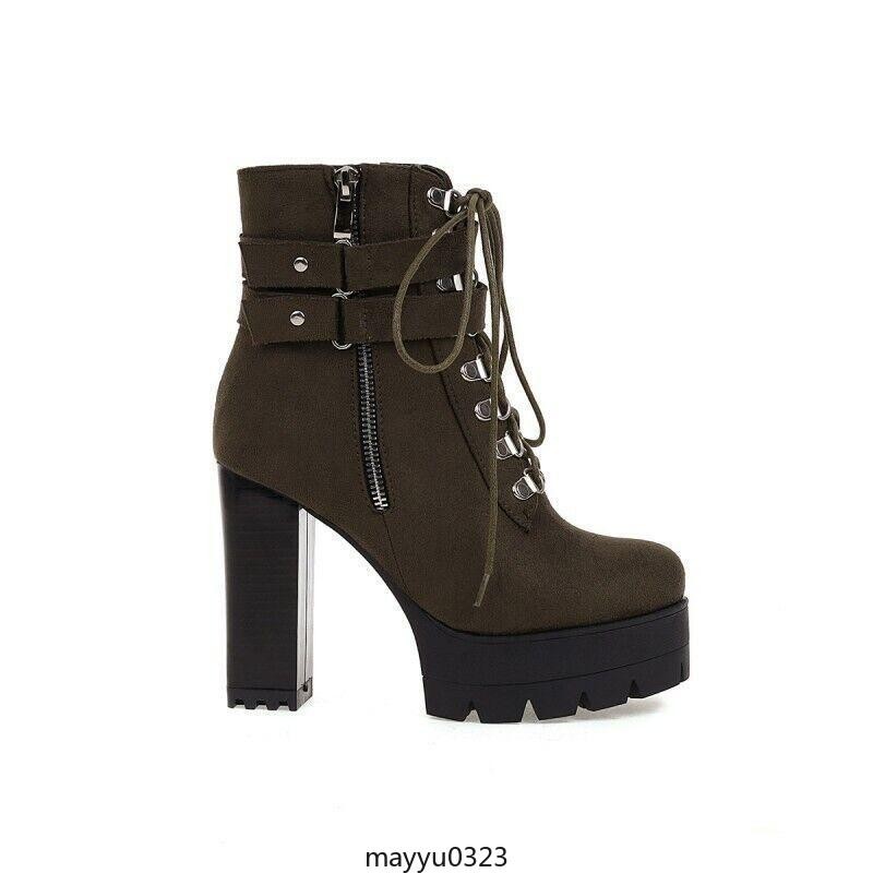 Women’s Ankle Boots HIgh Chunky Heel Shoes Platform Lace Up Zip Buckle Oversize
