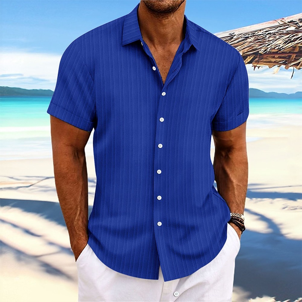 Striped Button Down T Shirts 2025 Men Grandad Summer Short Sleeve Casual Tops
