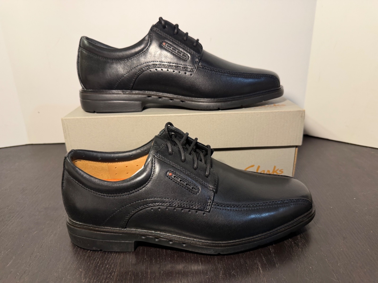 Clarks Un Kendric Way Leather Dress Shoes Black Mens 8W (Wide)