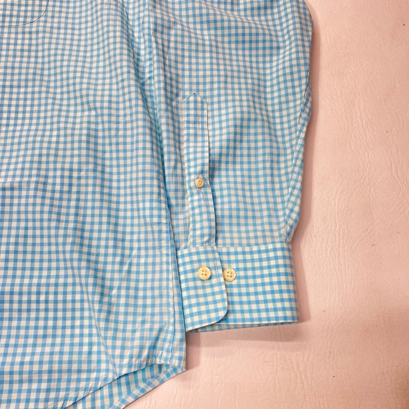 Peter Millar Crown Finish Shirt Long Sleeve Men’s XL Blue Gingham Casual 9564