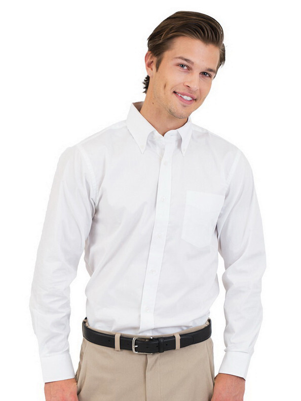 Men’s White Shirt Tailored Button Down Collar Long Sleeve Pocket Size 16 34/35