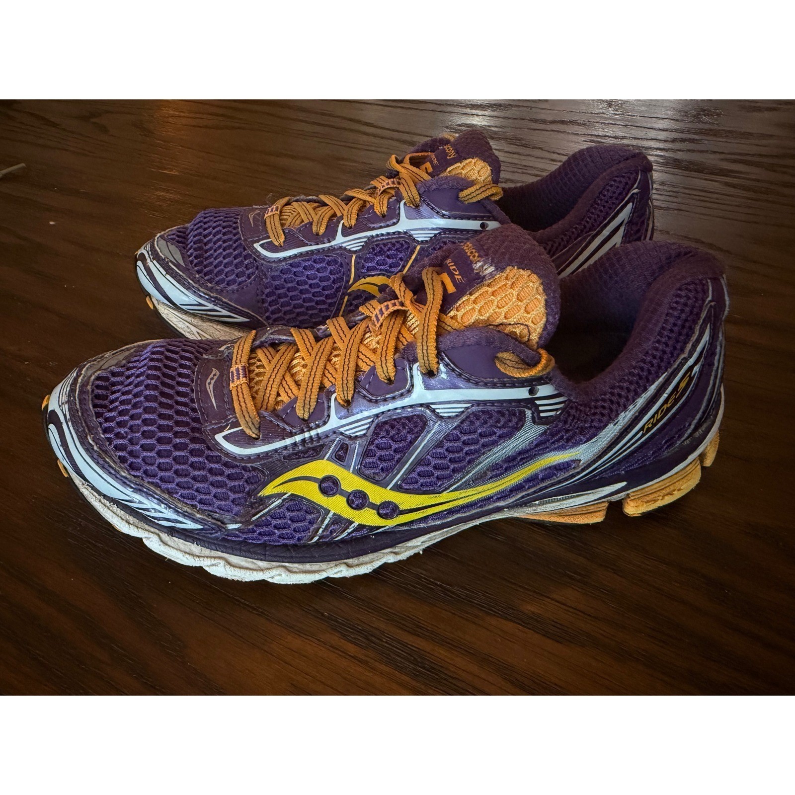 Saucony Ride 5 Running Shoes Womens 8.5 Purple Yellow ProGrid Mesh Sneakers